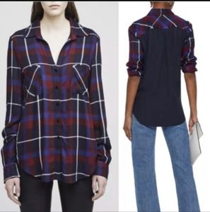 L'Agence Denise Silk Contrast Flannel Plaid Shirt Size XS